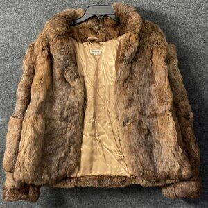 Vintage Real Rabbit Fur Coat Jacket Brown Tan Women M Mobwife Glam Pea Coat